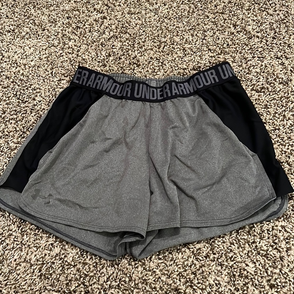 Under Armour Gray and Black Athletic Shorts, size small; no tag